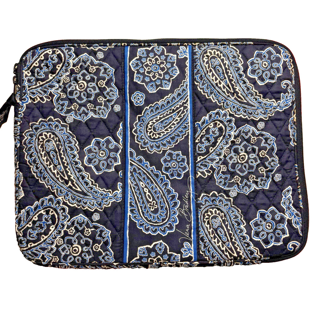 Vera Bradley Navy Blue & White Paisley Quilted Cotton Laptop Sleeve Zip Around